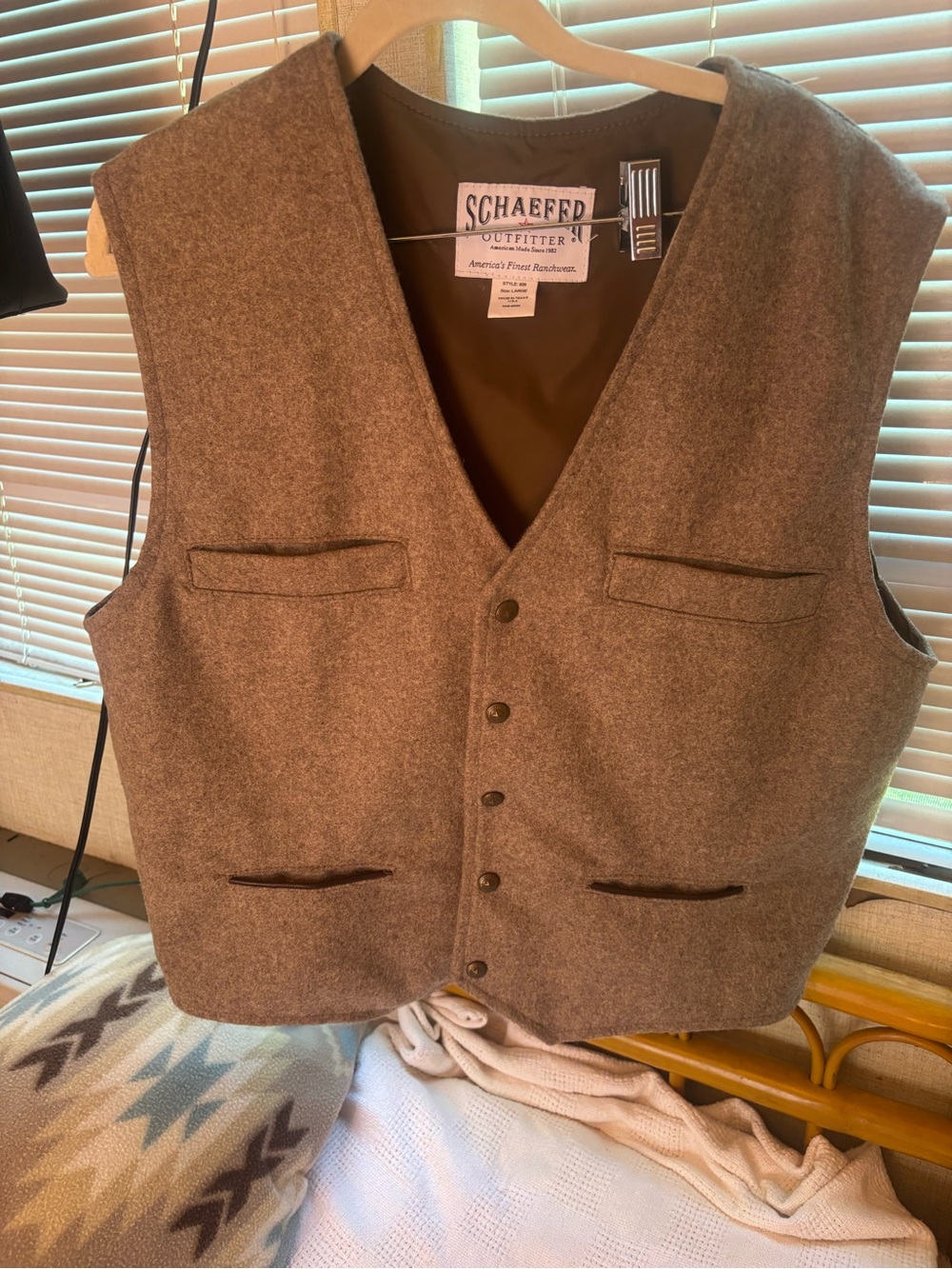 Schaefer Mens Brown Wool Vest size L